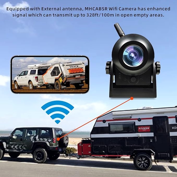 Magnetic Wireless Backup Camera-WiFi Reversing Camera with Rechargeable Battery, IP68 Waterproof, 1-min Installation, for Hitching Gooseneck Horse Trailer/Boat/RV/Pickup/Truck/Minivan