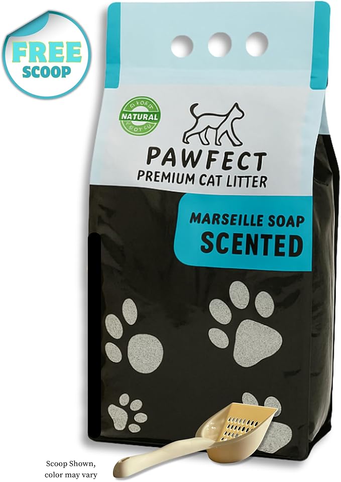 Marseille Soap Scented Cat Litter – 37.8 lb / 20L, Fast Clumping, Natural Odor Absorption, Lightweight Formula, Bonus Cleaning Tool Included, Made with Turkish White Bentonite