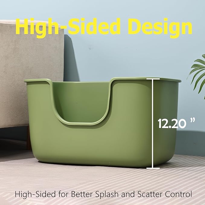 SpaceTime Extra Large Litter Box with High Sides,XL Low Entry Multi Cat Litter Pan for Kittens,Jumbo Litter Boxes for Big Cats,Anti-Splashing Cat Boxes for Indoor Cats,Open Top,Easy to Clean (Black)