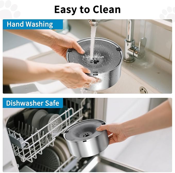 SCHITEC Dog Water Bowl No Spill 3L/0.8 Gallon Slow Drinking Anti-Splash Stainless Steel Dog Bowl with Floating Disk, Spill Proof Pet Travel Water Dispenser for Sloppy Messy Drinkers(Gray)