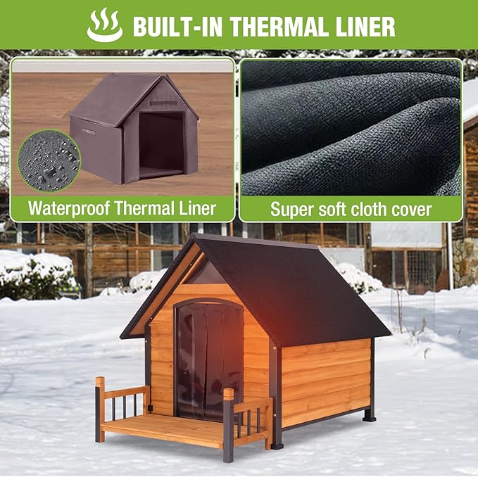 Dog House Outdoor Insulated, Sturdy & Warm Winter Puppy Shelter, 45" L Large Dog Kennel with Chew-Proof Iron Frame, Suitable for Small to Large Dogs(Brown)