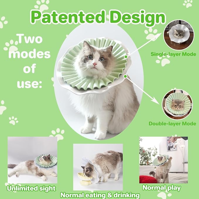 Soft Cat Cone Collar for Cats– Adjustable Lightweight Recovery E-Collar to Stop Licking, Scratching & Biting After Surgery, Comfortable Wound Healing Cone Alternative (Green, L)
