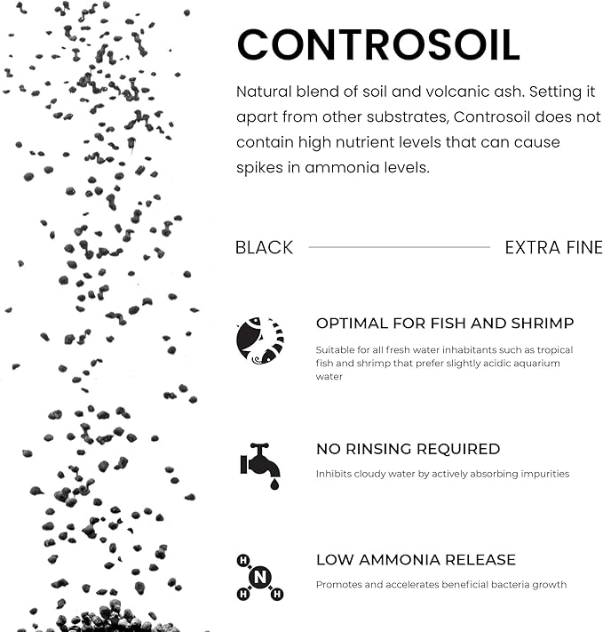 Ultum Nature Systems Controsoil - Freshwater Aqua Soil Substrate for Fish, Shrimp, Live Plant Propagation and Aquascaping - 6.8pH Low Ammonia, Volcanic Ash - Black, Extra Fine (10 Liter | 20LB)