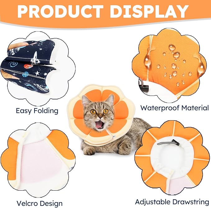 Cat Cone Collar Soft, Waterproof Cat Recovery Collar After Surgery, Adjustable Pet Donut Collar, Safety Elizabethan Collar to Prevent Licking Wounds for Kittens, Pet Cone Alternative
