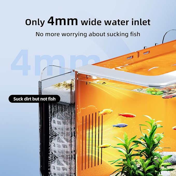 Small Fish Tank Aquarium Kit with Heater, Self Cleaning Hidden Filtration, Light, Lid, Adjustable Water Flow Pump, 2.5 Gallon, Acrylic