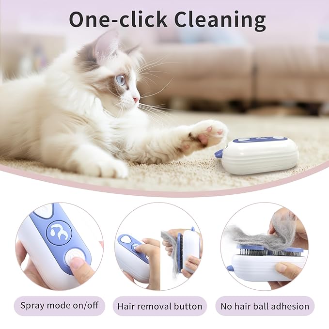 Cat Steam Brush, 3-in-1 Pet Steam Brush for Cats Shedding & Grooming, Brushes for Indoor Cats, Anti-Static Hair Removal Comb with Water Tank, Gentle Grooming Supplies for Long & Short Hair