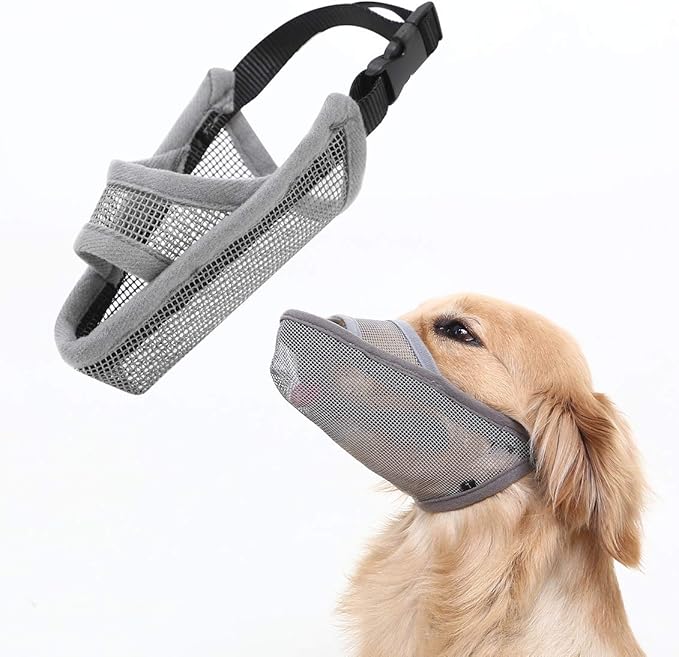 Crazy Felix Nylon Dog Muzzle for Small Medium Large Dogs Dachshund Beagle Poodle Labrador, Air Mesh Breathable and Drinkable Pet Mouth Guard for Anti-Biting Chewing Scavenging(XXS, Grey)
