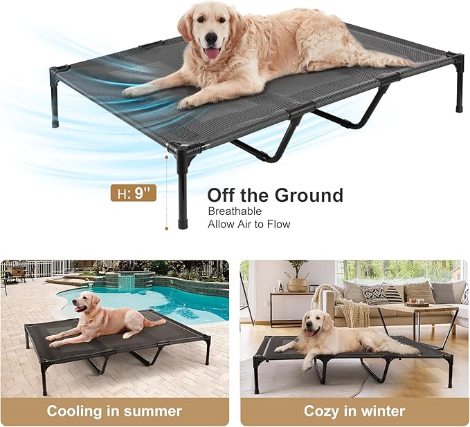 petizer 36" Elevated Dog Bed for Large Dogs, Outdoor Dog Cot Bed Waterproof, XL Dog Bed with Supporting Bars - Up to 120 LBs, Washable Breathable Raised Cooling Pet Bed, Indestructible, Large