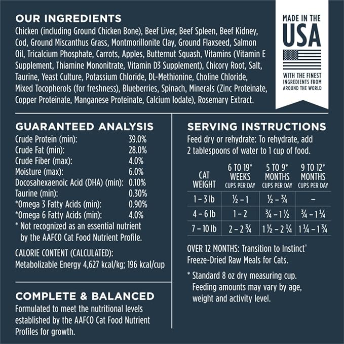 Instinct Raw Meals Freeze-Dried Kitten Chicken Cat Food, 9.5 oz. Bag