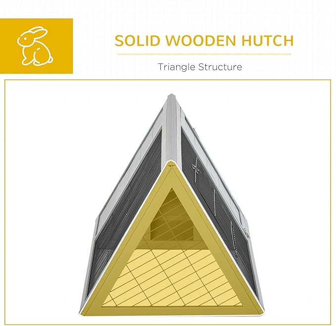 PawHut 46" x 24" Wooden A-Frame Outdoor Rabbit Hutch, Small Animal Cage, Bunny Hutch with Outside Run & Ventilating Wire, Gray