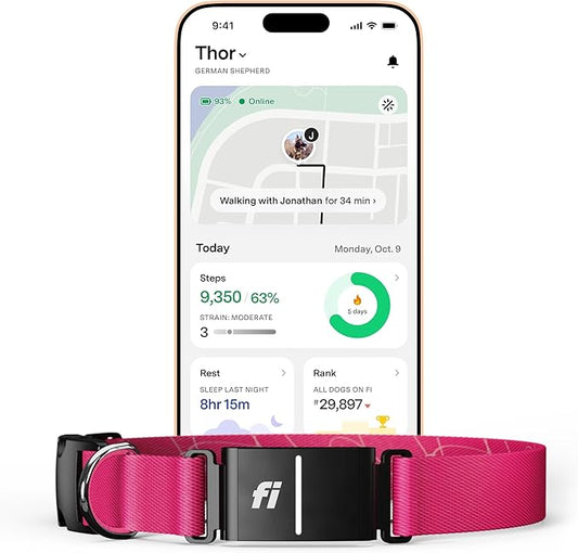 New Fi Series 3+ Smart Dog Tracker Collar – AI GPS for Dogs, Health & Behavior Monitor, Virtual Fence, Escape Alerts, Waterproof, Apple Watch Compatible 12Mo Membership Included