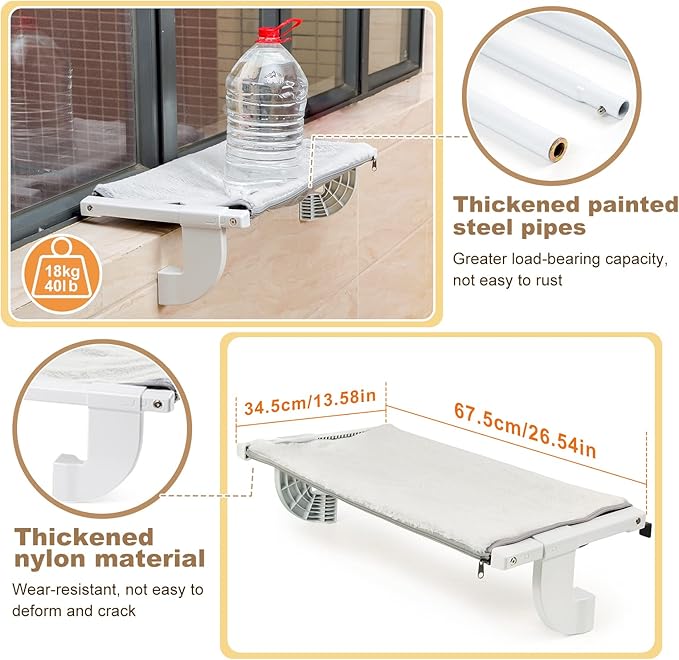Sunhoo Cat Window Perch Hammock Kitty Bed for Windowsill Bedside Large Cats Shelf Seat inside with Adjustable Ledge Sturdy Removable Cover Easy Assembly No Suction No Drill Hold 40lbs 26.54*13.58in(L)