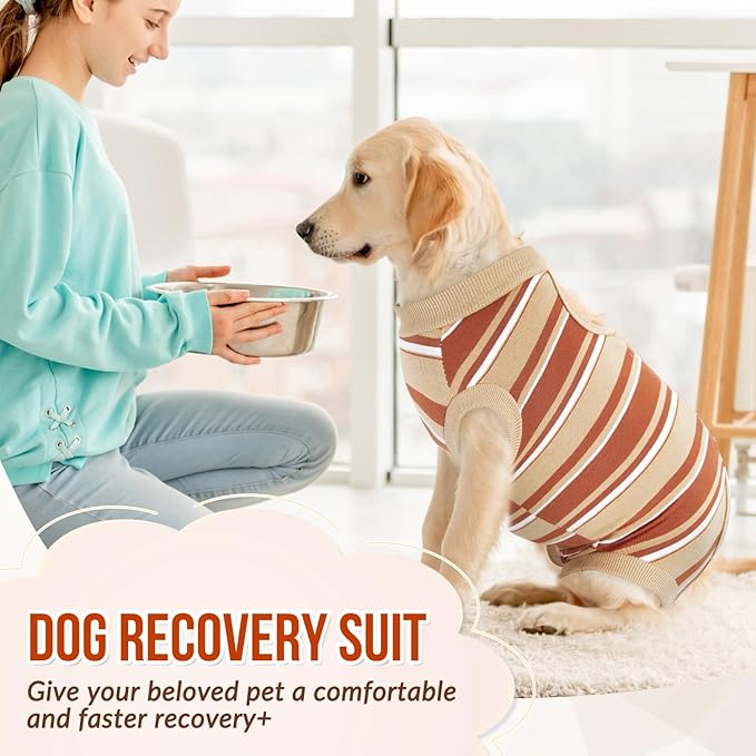 Lukovee Recovery Suit for Dogs, Onesie Surgery Recovery Suit for Female Male Dogs, Abdominal Wounds Cone E-Collar Alternative Prevent Licking Spay Recovery Suit (Brown Stripes,S)