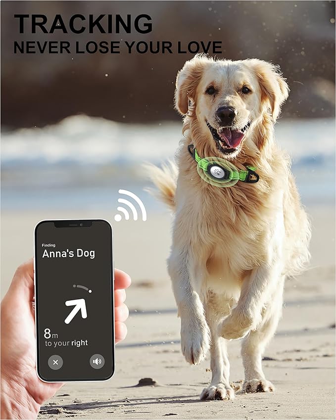 TagME Airtag Dog Collar,Waterproof Reflective Pet Collar with Airtag Holder,Soft Padded and Double D-Rings for Extra Large Dogs,Green