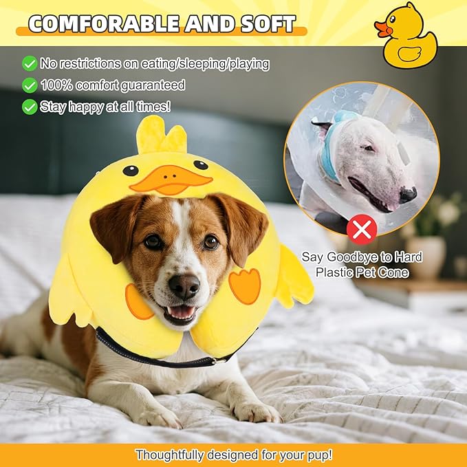 KOOLTAIL Inflatable Dog Cone Collar, Soft Dog Cone Alternative for Large Medium Small Dogs After Surgery, Cute Costume Adjustable Donut Neck Cone for Dogs Cats, Comfortable Recovery E Collar, Duck L
