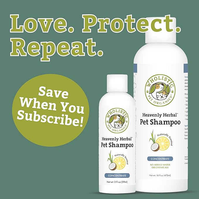 Wholistic Pet Organics Pet Shampoo Concentrate: Heavenly Herbal Organic Dog Shampoo and Conditioner - All Natural Puppy and Cat Shampoo for Dry, Itchy Skin, Allergies, Dandruff Shampoo