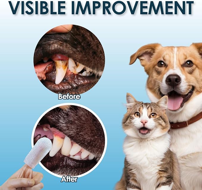 Mooncat Dental Finger Wipes for Dogs & Cats - Easy Teeth Cleaning to Remove Plaque, Tartar & Freshen Bad Breath - Gentle Tooth Wipes for Puppy & Kitten Care - 40 Counts
