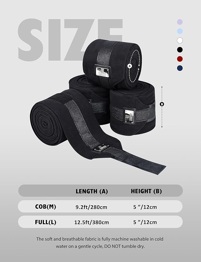 Harrison Howard Horse Polo Wraps Upgrade with Bling Leg Wraps for Horses 4-Pack Fleece Leg Wraps Stable Supplies Black L