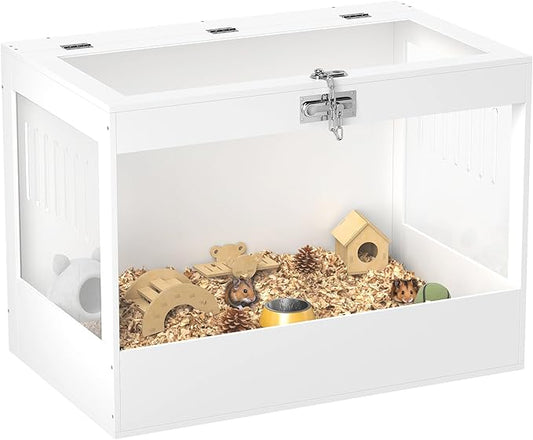 PawHut Hamster Cage with Openable Top & Lock, Transparent Acrylic Panels Small Animal Habitat with Hut, Seesaw, Ladder, for Dwarf Hamster Gerbil, 31.5" x 20" x 23", White