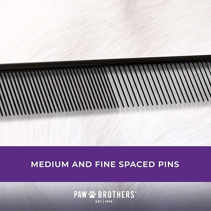 Ryan's Pet Supplies Paw Brothers Greyhound Style Teflon Comb for Dogs, Professional Grade, True Teflon, Fine/Medium, Ergonomic Handle, 7.5 in.