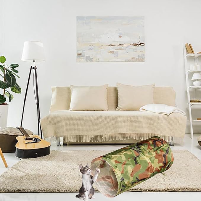 iCAGY Foldable Spiral Cat Tunnel - Indoor Toy for Small Cats, Kittens, and Rabbits - Tube for Interactive Play and Outdoor Fun - Pet Activity Toy Camouflage Green 20" 3 Pcs