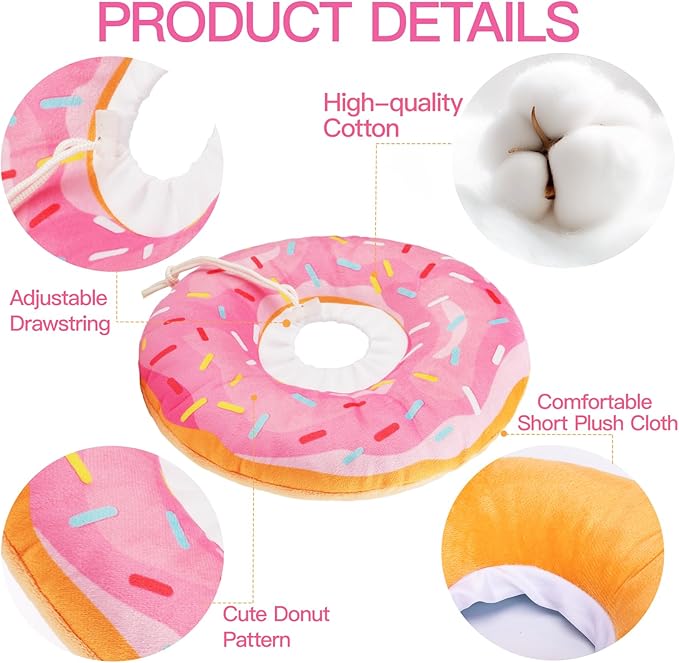 Cat Cone Collar Soft, Cute Cat Donut Collar After Surgery, Adjustable Kitten Recovery Cones to Stop Licking, Lightweight Neck Elizabethan Collars for Cats Kittens (Pink, Large)