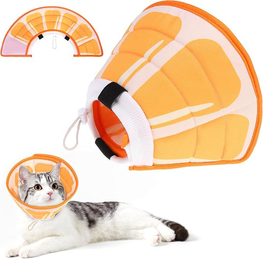 KOOLTAIL Cat Cone Collar, Adjustable Soft Comfortable Cat Recovery Collar to Stop Licking, Foldable Donut Water Resistant Pet Cone for Small Large Cats Kittens After Surgery Orange M