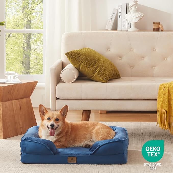 Bedfolks Orthopedic Dog Bed, Waterproof Dog Sofa Bed for Large Dogs, Egg Foam Pet Couch Bed with Removable Washable Cover and Nonslip Bottom, Navy Blue