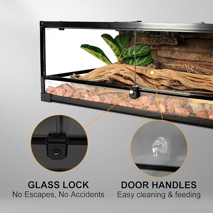 Tempered Glass Reptile Tank, 36" x 18"x 12" Front Opening Terrarium with Top Screen Ventilation & Water-Holding Bottom, 35 Gallon Reptile Enclosure for Bearded Dragon, Snake, Leopard Gecko