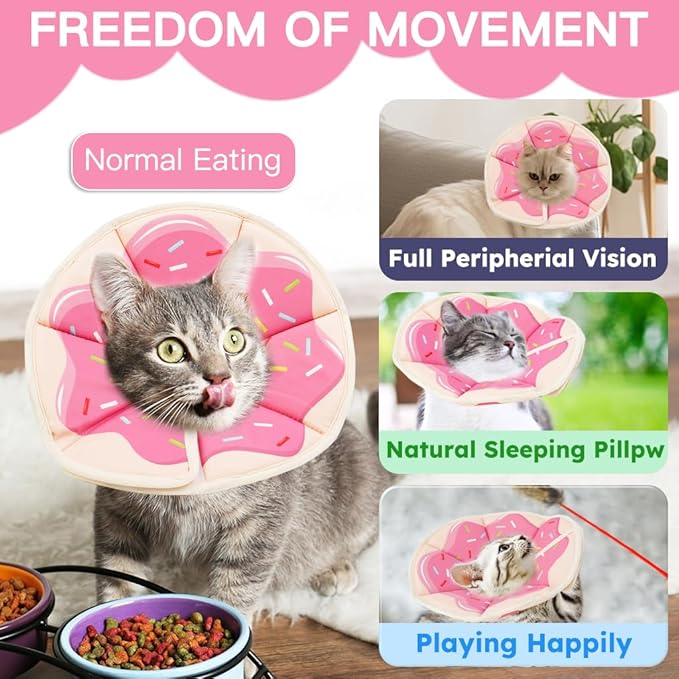 Cat Cone Collar Soft, Waterproof Cat Recovery Collar After Surgery, Adjustable Pet Donut Collar, Safety Elizabethan Collar to Prevent Licking Wounds for Kittens, Pet Cone Alternative