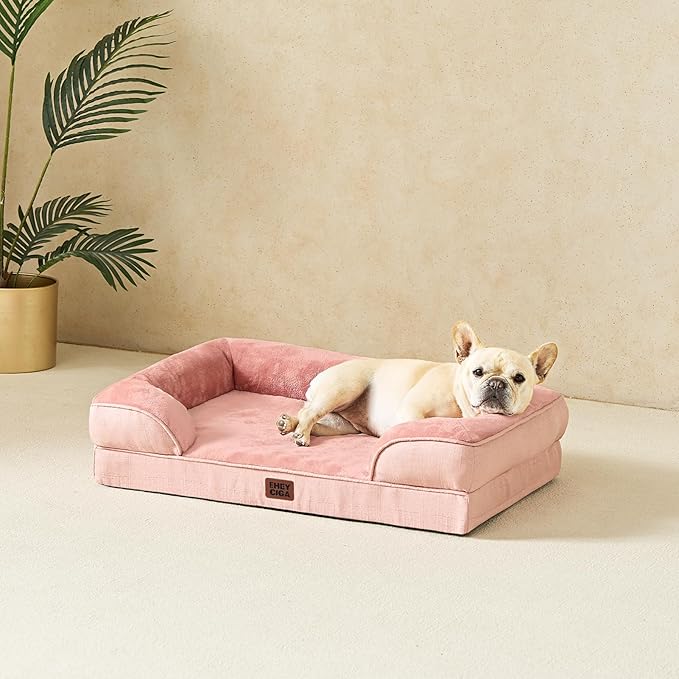 EHEYCIGA Orthopedic Dog Beds for Large Dogs, Waterproof Memory Foam Large Dog Bed with Sides, Non-Slip Bottom and Egg-Crate Foam Pet Couch Bed with Washable Removable Cover, Dusty Pink