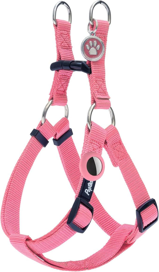 PUPTECK No Pull Dog Harness Soft Adjustable Basic Nylon Step in Puppy Vest Outdoor Walking with ID Tag and A-ir Tag Case, Fuchsia, M