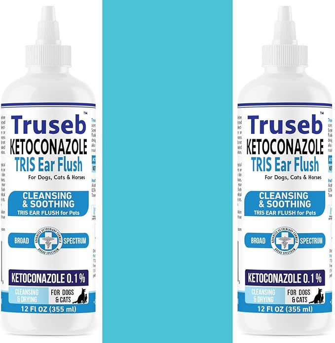 Truseb | Dog Ear Flush Ketoconazole Dog Ear Wash, Cats and Horses, KETOCONAZOL 0.1% Tris Ear Flush for Dogs (12 oz) Made in U.S.A (Ketoconazole Ear Flush, 24 oz)