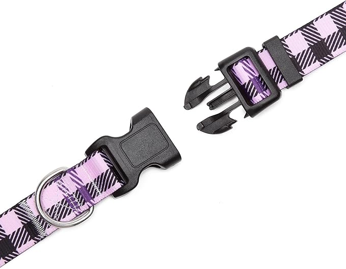 Mercano Adjustable Dog Collar - Special Design Patterns, Soft Nylon Comfortable Durable Pet Collar for Small Medium Large Dogs (S, Purple Plaid)