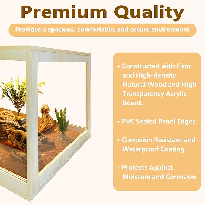 Reptile Terrarium Tank 60 Gallon Maximum, Lizard Tank Bearded Dragon Tank with Metal Mesh Roof Door, Snake Tank with Lock Design, 40" Length