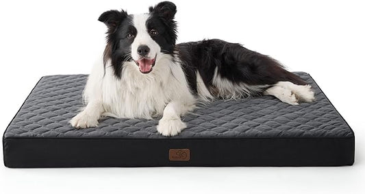 Bedsure Orthopedic Dog Bed for Large Dogs - Thick Flat Memory Foam Pet Mattress with Removable Washable Cover and Egg Crate Foam, Suitable for Pet Up to 65 lbs, 36x27x3.5 Inches, Black