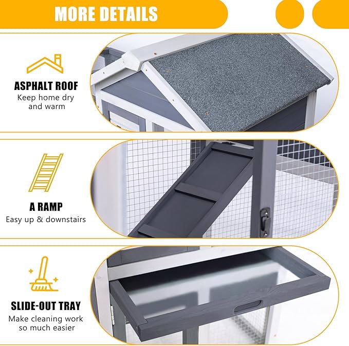 GEGURI Large Rabbit Hutch Indoor Outdoor Chicken Coop Wooden Bunny Cage with Waterproof Roof