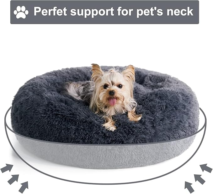 WNPETHOME Calming Dog Beds for Large Dogs, Anti-Anxiety Donut Large pet Bed, Fluffy Faux Fur Plush Pet Bed，Warming Cozy Soft Round Lagre Bed for Jumbo Dogs, Cat Cuddler Cushion Bed