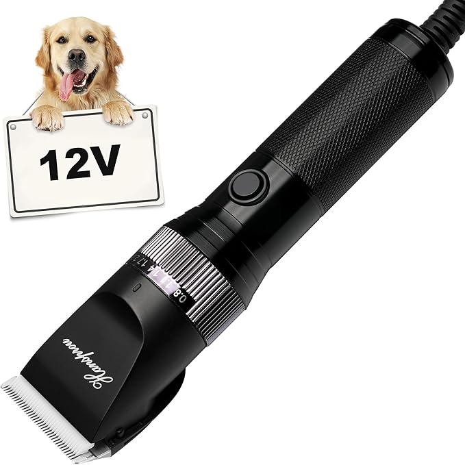 Dog Clippers for Grooming, 12V Professional Dog Clippers，Heavy Dutt Corded Pet Hair Trimmer Pet Trimmer for Thick Hair with Guard Combs Brush