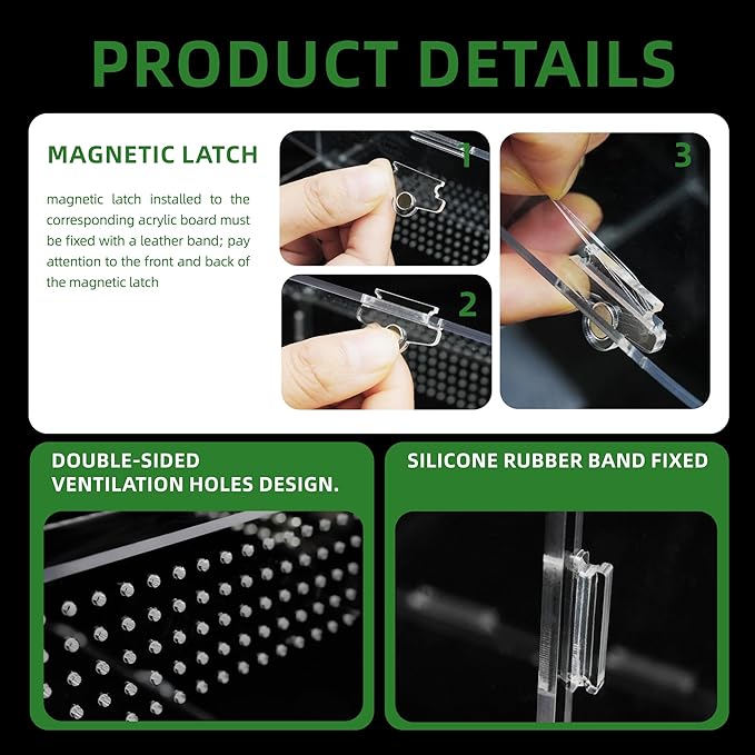 Micro Habitat Terrarium Enclosure, Jumping Spider Enclosure with Locking Latch for Small Tree Dwelling Reptiles,Tarantula, Amphibians, Spiders,Invertebrates (6x8x14 inxh)