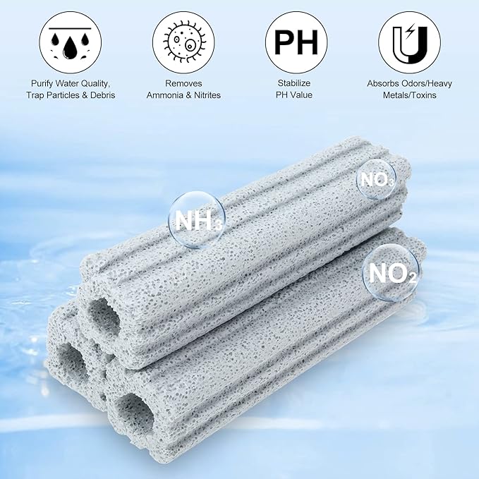 RealPlus Ceramic Bio Filter Media for Aquarium Sump Canister Pond Fish Tank, Vast Surface Area (6.2" Length / 56pcs)
