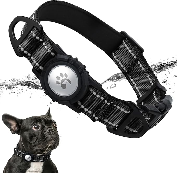 TagME Airtag Dog Collar,Waterproof Reflective Pet Collar with Airtag Holder,Soft Padded and Double D-Rings for Small Dogs,Black