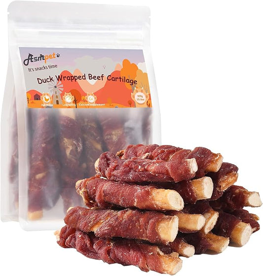 ASMPET Dog Treats, Duck Wrapped Beef Cartilage, Rawhide Free & Grain Free Dog Snacks