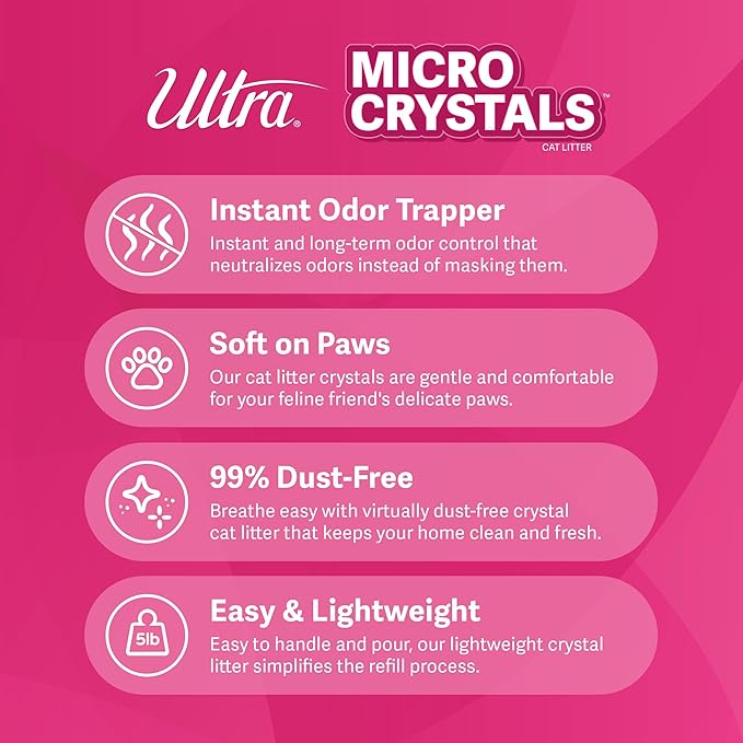 Ultra Micro Crystals Premium Cat Litter - 99.9% Dust Free, Soft on Paws, Fragrance Free - 15 Lbs. Total (3pk of 5 Lbs.)