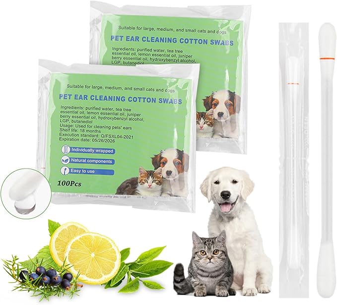 twoworld Pet Ear Swabs,2-in-1 Pet Ear Cleaning Liquid Swabs,Cat & Small Dog Ear Cleaner Swabs,Ear Cleaner Solution for Dogs and Cat for Daily Ear Cleaning Removes Wax, Dirt, & Odor (300)