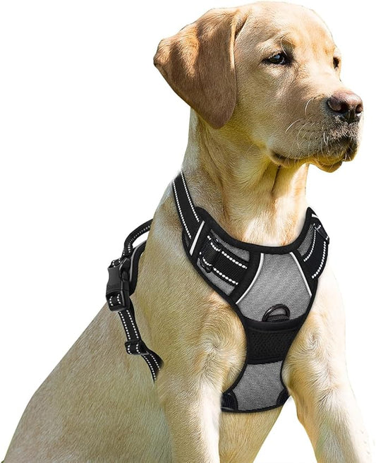 BARKBAY No Pull Dog Harness Front Clip Heavy Duty Reflective Easy Control Handle for Large Dog Walking(Dark Grey,S)