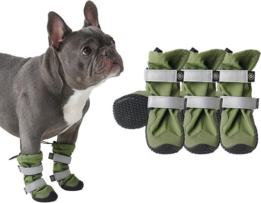 Spark Paws Dog Shoes, Waterproof Dog Boots for Medium to Large Dogs, Non Slip, Breathable Dog Booties and Paw Protectors - 4PCS Doggie Hiking Boots with Reflective Straps - Green - Size 2