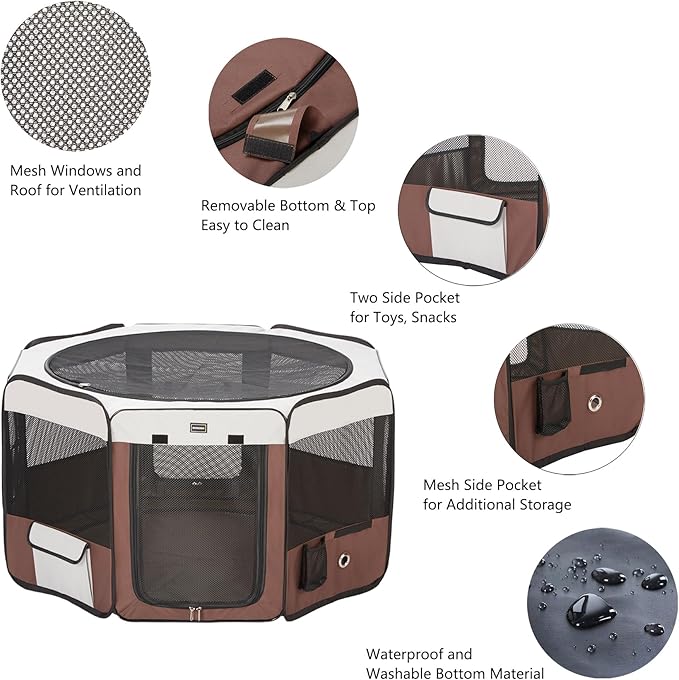 DONORO Dog Playpen 55" Portable Pet Play Pens for Medium Large Dogs, Foldable Exercise Kennel Tent Crate Indoor/Outdoor Travel Camping, Removable Top/Bottom (X-Large 55"x55"x30"), 8