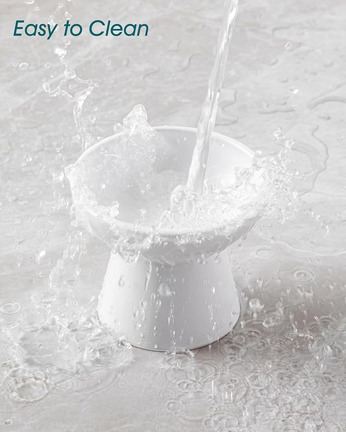 vancasso Ceramic Elevated Cat Bowls 2-Pack - 6.2" Extra Wide Raised Cat Food & Water Dishes, 5.1" Optimal Height Anti-Whisker Fatigue Shallow Bowls for Cats/Kittens/Dogs, Lead & Cadmium Free (White)