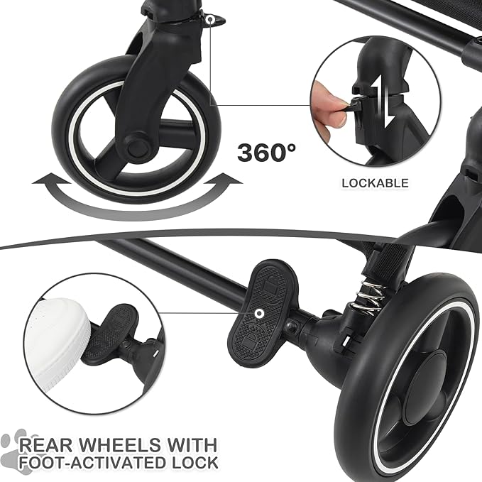 MoNiBloom Pet Stroller for Small/Medium Dogs w/Detachable Carrier & Lightweight Aluminum Frame, Folding Jogging Travel Stroller, Dark Gray